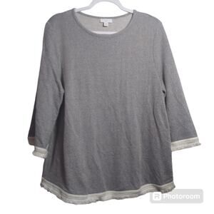 J.Jill Women’s  Gray 3/4 Sleeve Knit Top Fringe Detail Size L